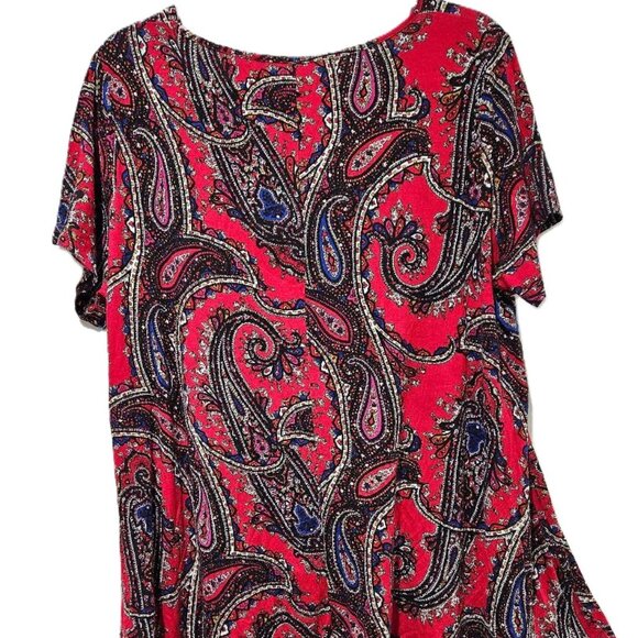 RED WHITE BLUE PAISLEY SWING ASYMETRIC HEM TUNIC  1x   CRUISE RESORT TRAVEL - Picture 3 of 4